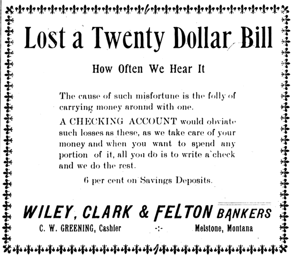 1912 Ad in the Melstone newspaper